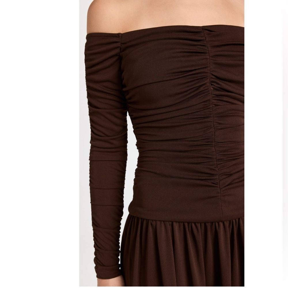 Tanya Taylor Marla Off-the-Shoulder Dress, Mocha Brown, NWT, Size 6 - Picture 5 of 11